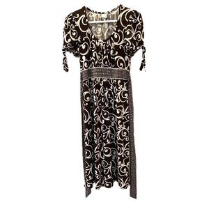 Merona Brown White Scoop Neck Short Sleeve Dress Womens Size Medium Midi Length